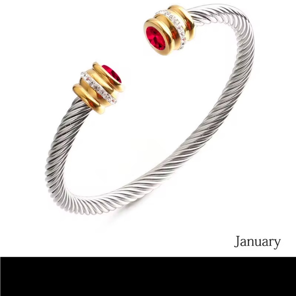 Stainless steel 12 month Birthstone Expandable Wire Cable Bangle bracelet - Picture 5 of 12